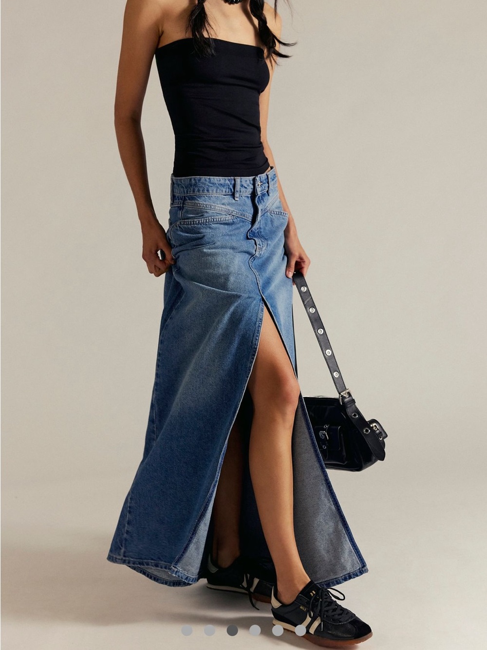 We The Free Blue Denim Maxi Skirt With Slit - Picture 8 of 8